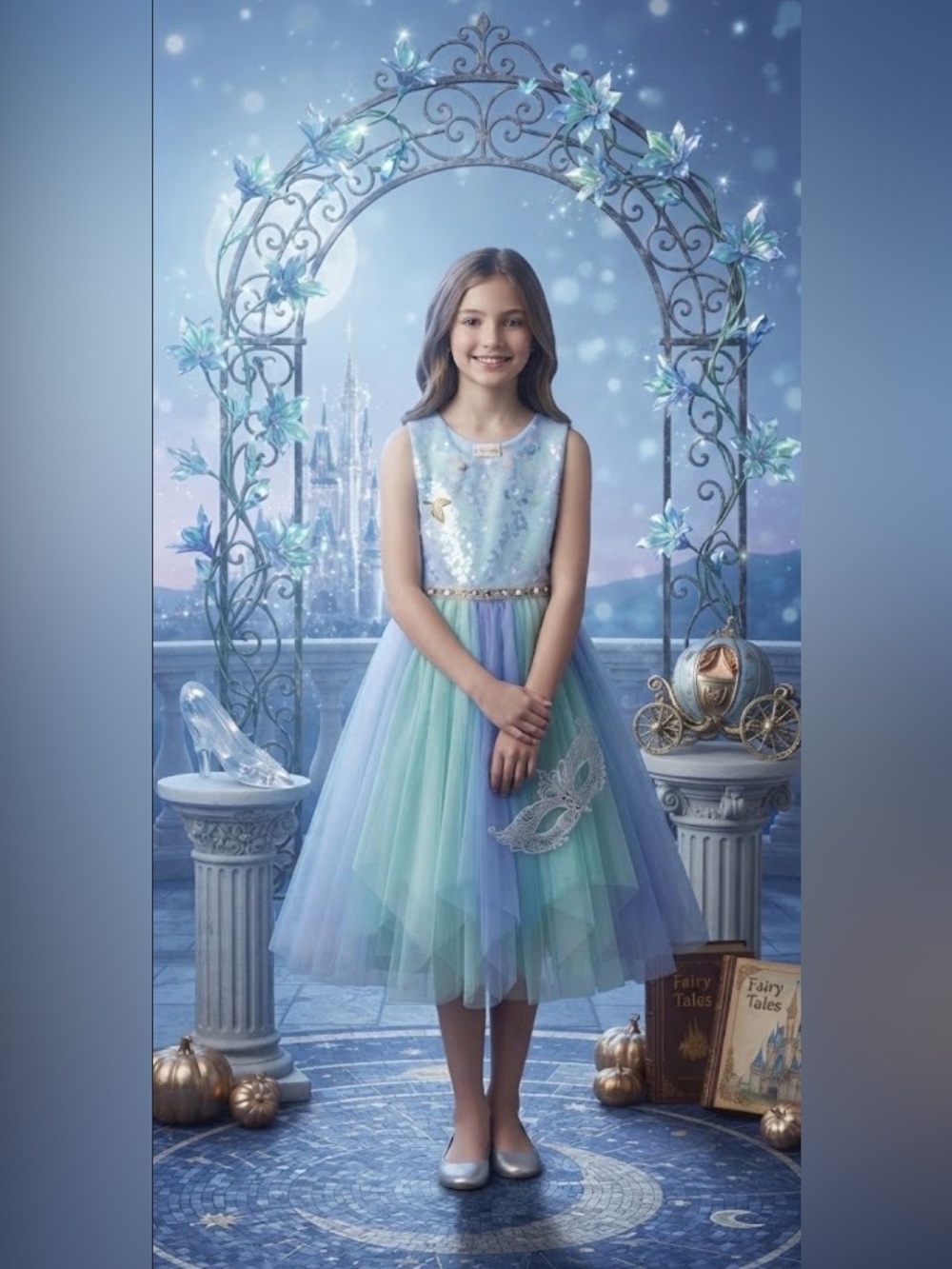 Bonnie Jean Pastel Blue and Green Tulle Dress